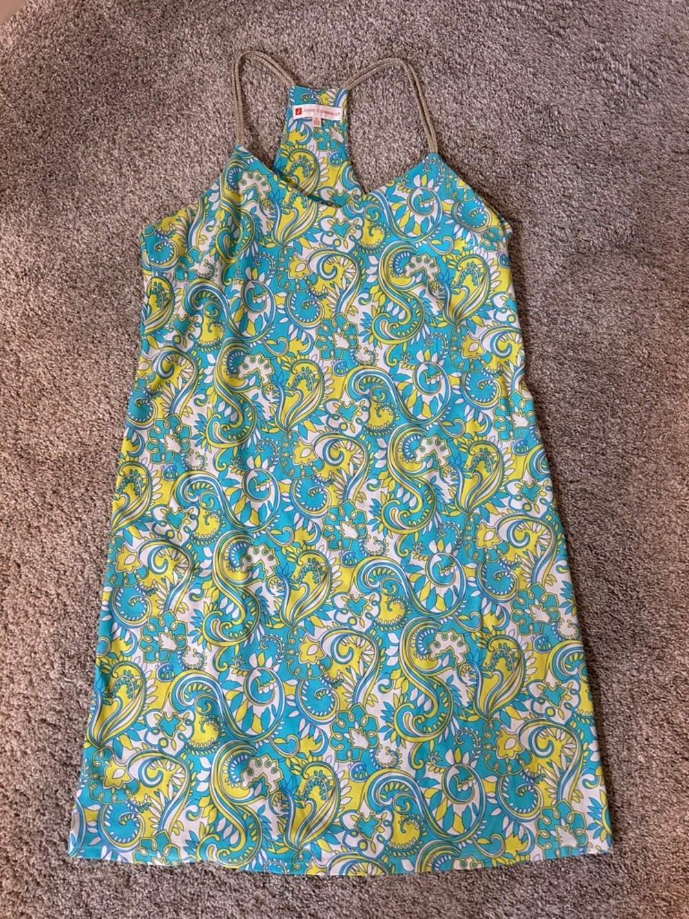 JUDE CONNALLY BAILEY DRESS Bright Paisley Tank Dress in Teal & Yellow medium